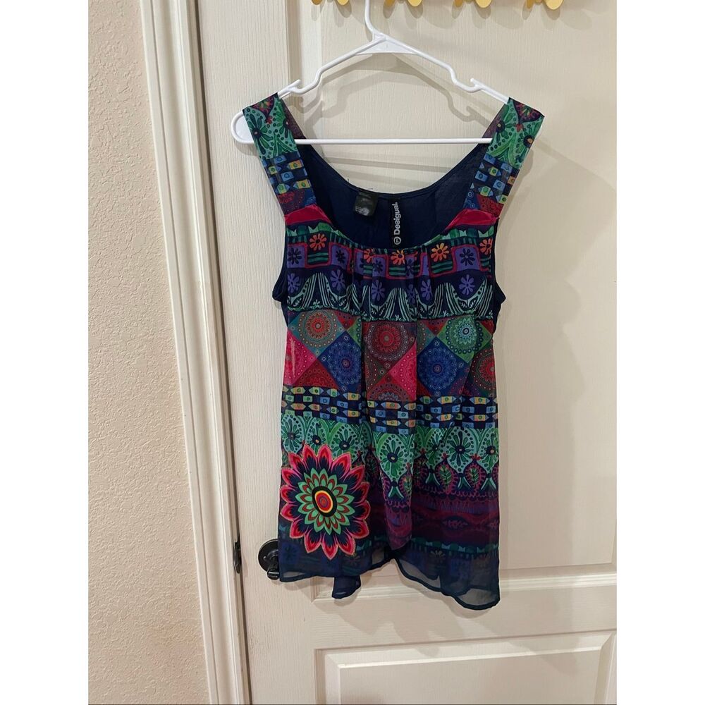 Desigual multicolored geometric print blouse size large
